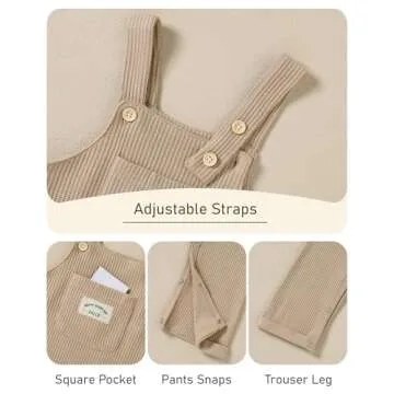 ZOEREA Toddler Baby Boys Clothes Outfit Long Sleeve T-Shirt and Romper Set Cute Jumpsuit Overalls Solid Color Khaki 18-24 Months