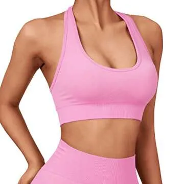 SUUKSESS Women's Seamless Halter Sports Bra - Medium Pink