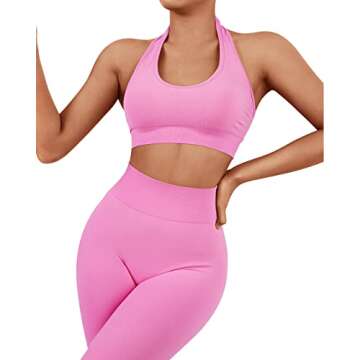 SUUKSESS Women's Seamless Halter Sports Bra - Medium Pink