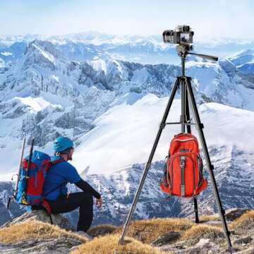 Camera Tripod, 74" DSLR Camera Tripod with 2 QR Plates for Sony/Nikon/Canon, Lightweight Video Tripod Stand for Travelling, Phone Tripod with Fluid Head/Phone Holder/Wireless Remote Max.Load 6kg