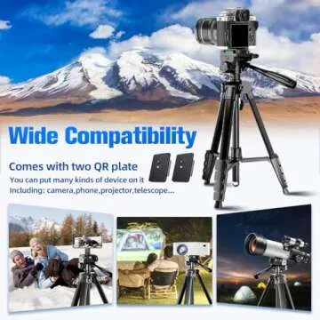 Camera Tripod, 74" DSLR Camera Tripod with 2 QR Plates for Sony/Nikon/Canon, Lightweight Video Tripod Stand for Travelling, Phone Tripod with Fluid Head/Phone Holder/Wireless Remote Max.Load 6kg