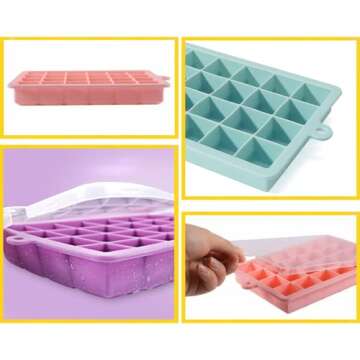 TAO CICADA Ice Cube Tray, 3 Pack Silicone Ice Cube Molds, Silicone Ice Cube Trays, Silicone Ice Trays, Easier to Release, BPA Free for Alcohol/Coffee/Beverages (Pink, Light blue, Purple)