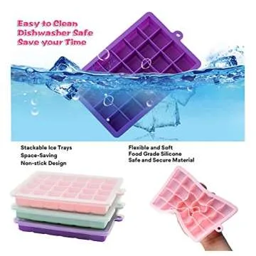 TAO CICADA Ice Cube Tray, 3 Pack Silicone Ice Cube Molds, Silicone Ice Cube Trays, Silicone Ice Trays, Easier to Release, BPA Free for Alcohol/Coffee/Beverages (Pink, Light blue, Purple)
