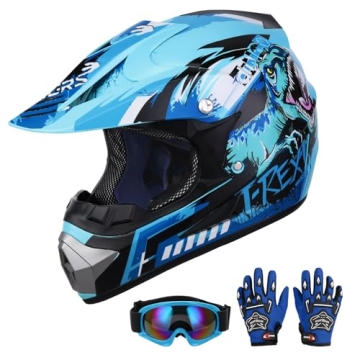 OUMURS DOT Youth Dirt Bike Helmet with Goggles & Gloves for 5-14 Years Old, Kid ATV Helmet for Youth Boys Girls, Four Wheeler Helmet Kids, Motocross BMX MX UTV Offroad Street Go Kart Riding Dirt Bike