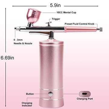 Airbrush Kit, Cordless Airbrush Gun Kit with Compressor, Rechargeable Handheld Airbrush Kit Paint Set, Portable Mini Airbrush Makeup Machine Kit, for Cake Decorating, Nail Art, Tattoo
