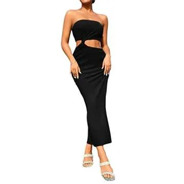 Stylish Strapless Cut Out Maxi Dress for Women