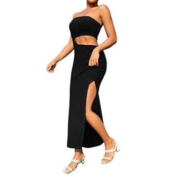 SweatyRocks Women's Strapless Bandeau Tube Split Cut Out Dress Sleeveless Maxi Dresses Black S