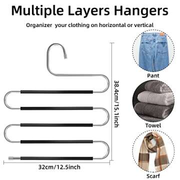 GoodtoU Pant Hangers Space Saving 10 pcs Black Non-Slip S-Type Jeans Hangers for Men and Women