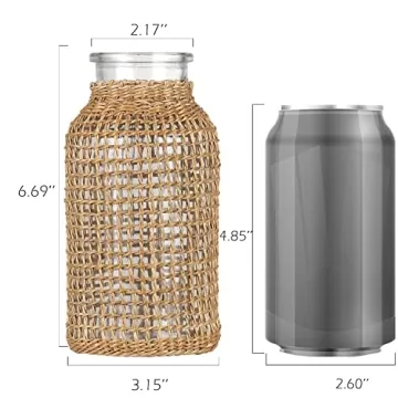 WHJY Boho Glass Vase - Rattan Floral Decor for Home