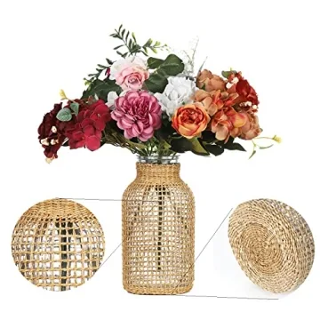 WHJY Boho Glass Vase - Rattan Floral Decor for Home