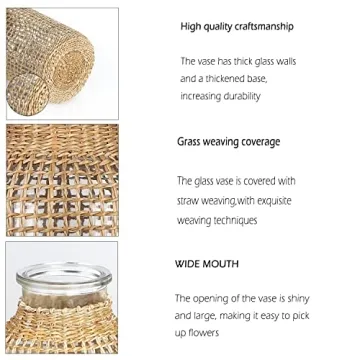 WHJY Boho Glass Vase - Rattan Floral Decor for Home