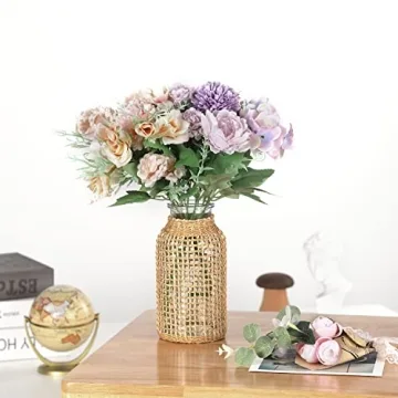 WHJY Boho Glass Vase - Rattan Floral Decor for Home