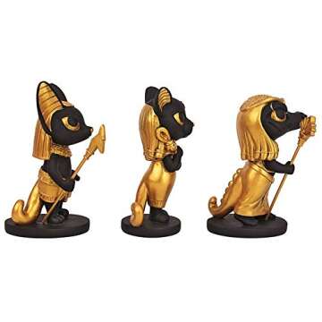 Design Toscano QS9241064 Wee Gods of The Egyptian Realm Statue, Set of 3, Two Tone Black & Gold