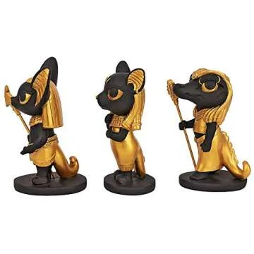 Design Toscano QS9241064 Wee Gods of The Egyptian Realm Statue, Set of 3, Two Tone Black & Gold