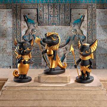 Design Toscano QS9241064 Wee Gods of The Egyptian Realm Statue, Set of 3, Two Tone Black & Gold