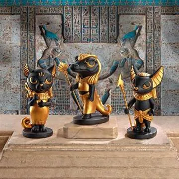 Design Toscano QS9241064 Wee Gods of The Egyptian Realm Statue, Set of 3, Two Tone Black & Gold