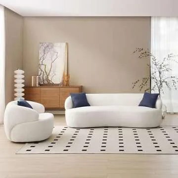 LyuHome Curved Sofa Boucle Couch Luxury 3 Seater Round Sofa with Single Swivel Sofa Chair Modern Sectional Couches for Living Room Office Upholstered Small Cream CouchTufted Sofa Set (Beige)