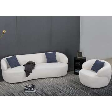 LyuHome Curved Sofa Boucle Couch Luxury 3 Seater Round Sofa with Single Swivel Sofa Chair Modern Sectional Couches for Living Room Office Upholstered Small Cream CouchTufted Sofa Set (Beige)
