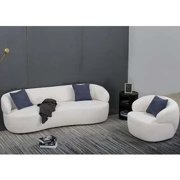 LyuHome Curved Sofa Boucle Couch Luxury 3 Seater Round Sofa with Single Swivel Sofa Chair Modern Sectional Couches for Living Room Office Upholstered Small Cream CouchTufted Sofa Set (Beige)