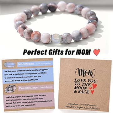 Handmade Pink Zebra Jasper Moonstone Bracelet - Gift for Mom