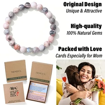 Handmade Pink Zebra Jasper Moonstone Bracelet - Gift for Mom