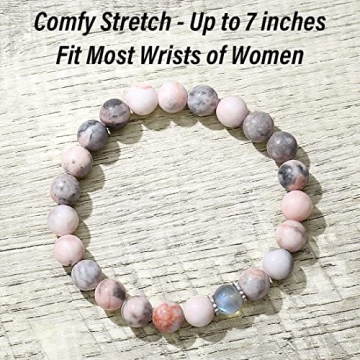 Handmade Pink Zebra Jasper Moonstone Bracelet - Gift for Mom