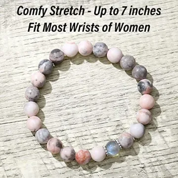 Handmade Pink Zebra Jasper Moonstone Bracelet - Gift for Mom