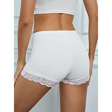 MakeMeChic Women's Lace Trim Seamless Biker Shorts Short Leggings Undershorts White Tall S