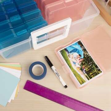 CraftGenes Photo Storage Box, Colorful 16 inner 4''×6'' Picture Storage Containers with Handle for ...