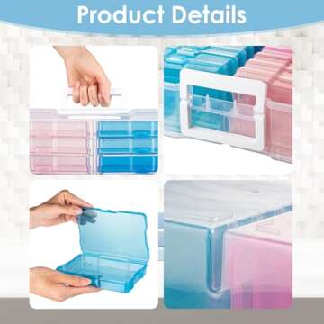 CraftGenes Photo Storage Box, Colorful 16 inner 4''×6'' Picture Storage Containers with Handle for Crafts Scrapbooking Stationery, Seed, Arts Supply&Sewing Supplies(Pink&Blue)