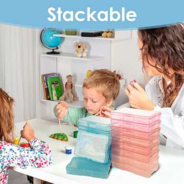 CraftGenes Photo Storage Box, Colorful 16 inner 4''×6'' Picture Storage Containers with Handle for Crafts Scrapbooking Stationery, Seed, Arts Supply&Sewing Supplies(Pink&Blue)