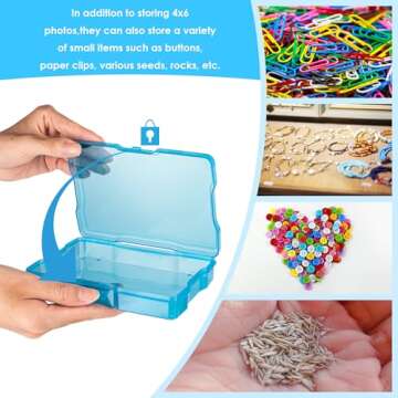 CraftGenes Photo Storage Box, Colorful 16 inner 4''×6'' Picture Storage Containers with Handle for Crafts Scrapbooking Stationery, Seed, Arts Supply&Sewing Supplies(Pink&Blue)