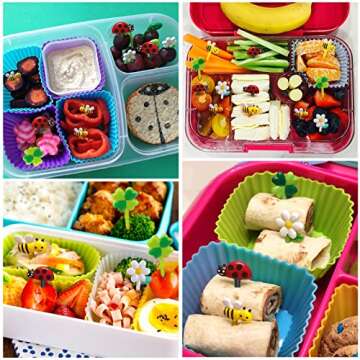 AIERSA Food Picks for Kids Bento Box, 16Pcs Reusable Bees, Daisy, Four Leaf Clover, Ladybug Food Fru...