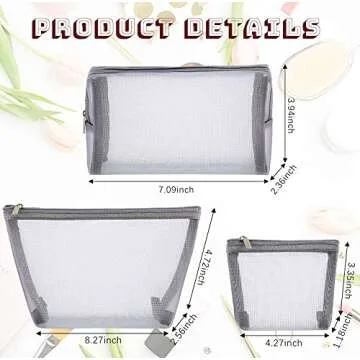 Boao 3 Pieces Mesh Cosmetic Bag Mesh Makeup Bags Zipper Pouch for Offices Travel Accessories, 3 Size...