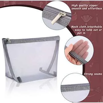 Boao 3 Pieces Mesh Cosmetic Bag Mesh Makeup Bags Zipper Pouch for Offices Travel Accessories, 3 Sizes(Grey)
