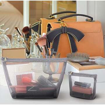 Boao 3 Pieces Mesh Cosmetic Bag Mesh Makeup Bags Zipper Pouch for Offices Travel Accessories, 3 Sizes(Grey)