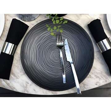 Bzyoo 12 Piece Melamine Dinnerware Set - Durable, Dishwasher Safe Organica Black Plates and Bowls Se...