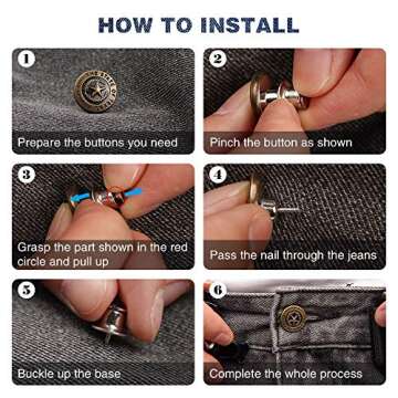 HanTech Premium Instant Jean Buttons, No Sew Replacement