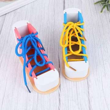 Mikily's Wooden Lacing Toy for Learning to Tie Shoes