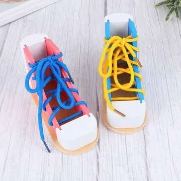 Mikily's Wooden Lacing Toy for Learning to Tie Shoes