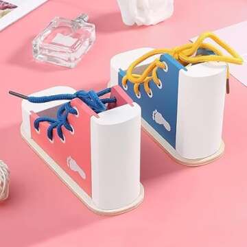 Mikily's Wooden Lacing Toy for Learning to Tie Shoes