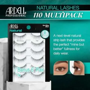 Ardell False Eyelashes, Natural Lashes 110 - Lightweight Reusable Strip Lashes, Eye-Lifting Effect, 5 Pairs + Bonus Pair