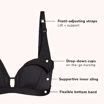 LIVELY Busty Nursing Bralette for Women | Postpartum Maternity Bra with No Underwire | Soft, Drop-Down Cups for Nursing Jet Black