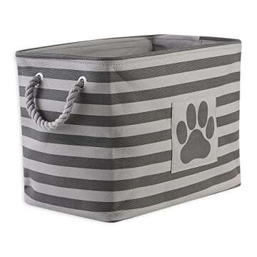 Bone Dry Pet Storage Collection Striped Paw Patch Bin, Medium Rectangle, Gray