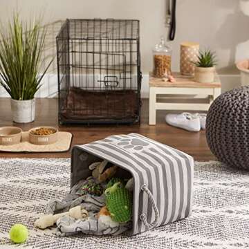Bone Dry Pet Storage Collection Striped Paw Patch Bin, Medium Rectangle, Gray