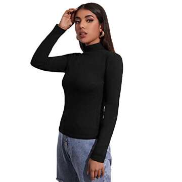 Floerns Women's Mock Neck Long Sleeve T Shirt Top Black S