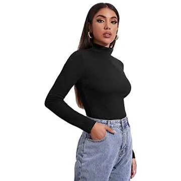 Floerns Women's Mock Neck Long Sleeve T Shirt Top Black S