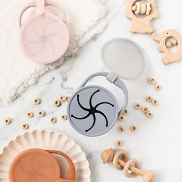 Boppabug | Toddler Snack Cup with Attached Lid | Collapsible Silicone Snack Container | Toddler Spill Proof Snack Catcher (Pebble)