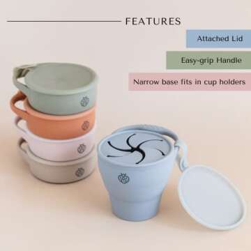 Boppabug | Toddler Snack Cup with Attached Lid | Collapsible Silicone Snack Container | Toddler Spill Proof Snack Catcher (Pebble)