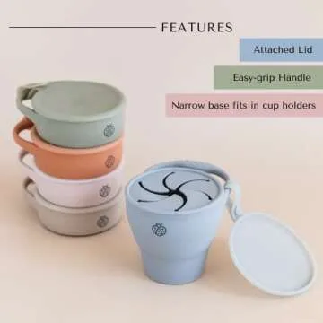 Boppabug | Toddler Snack Cup with Attached Lid | Collapsible Silicone Snack Container | Toddler Spill Proof Snack Catcher (Pebble)